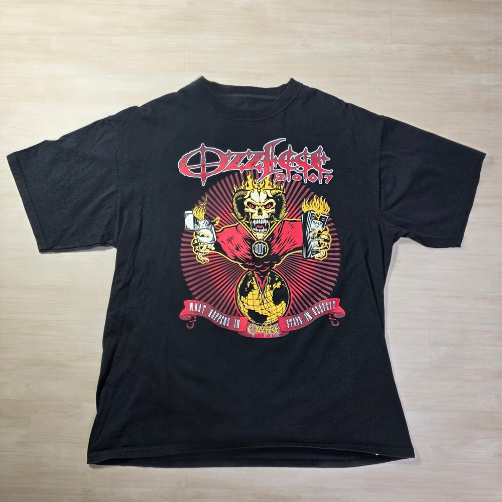 Ozzy Osbourne Ozzyfest 2007 Band Shirt Mens XL Black‎ Tour Concert Distressed